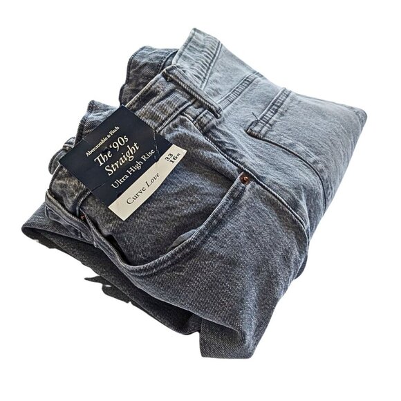 NWT ABERCROMBIE & FITCH 90s Straight Ultra High Rise Curve Love Jeans Sz 33x16R - Picture 9 of 9